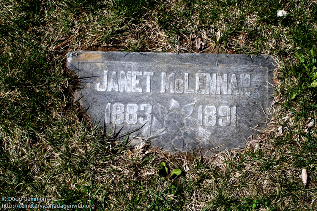 Photo of headstones/Janet McLennan 1883-1891 hdstn Gillies cem Elgin ON